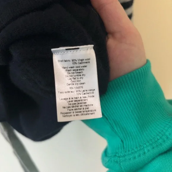 Vineyard Vines Navy Blue & White Stripe Hooded Wool Cashmere Sweater Size Small - Picture 8 of 12